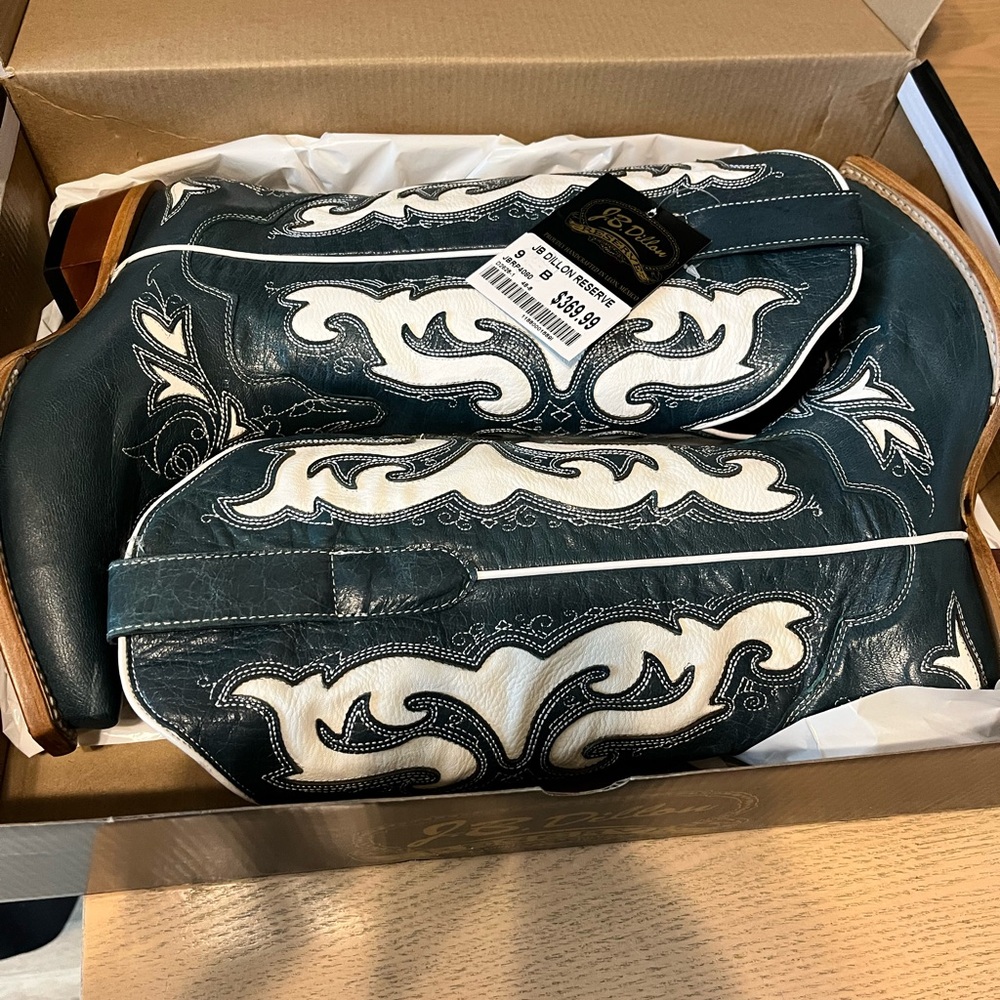 JB Dillon Reserve Western Cowboy Boots - Green and White